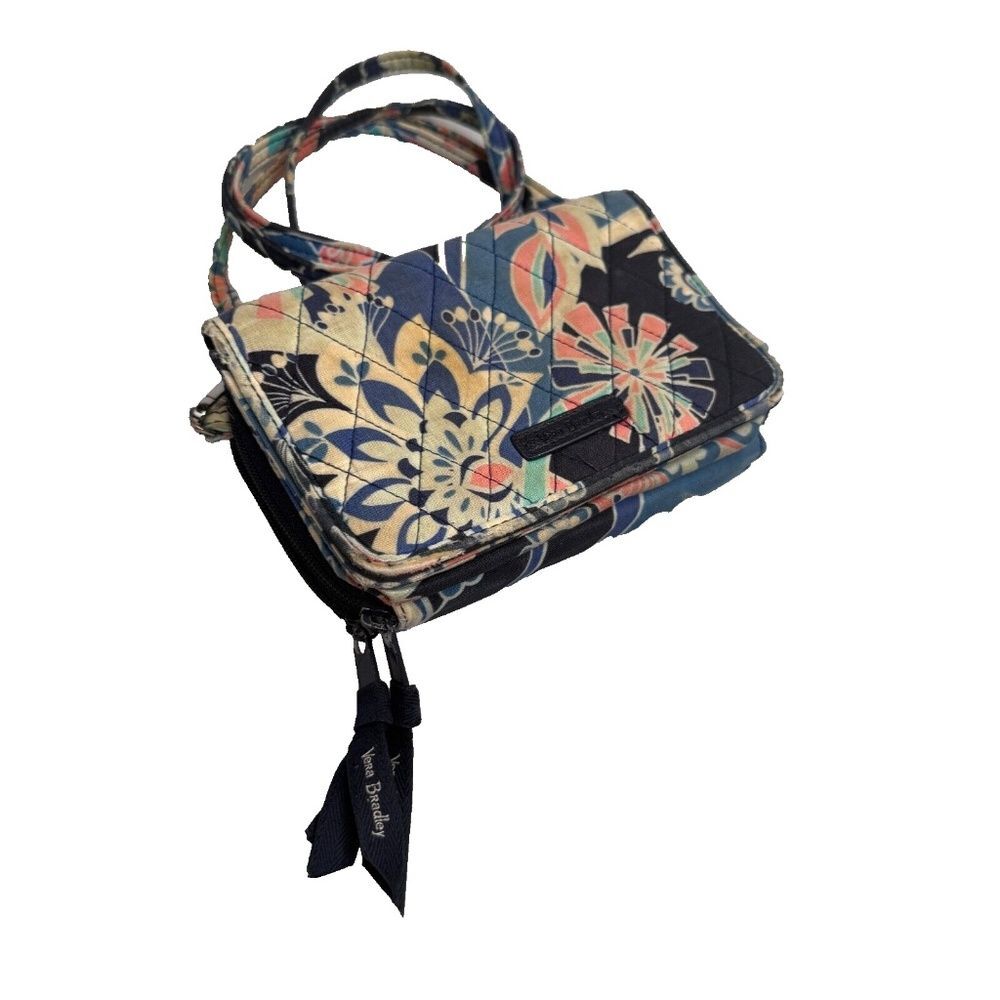 Vera Bradley 3-in-1 RFID Crossbody Wallet Wristlet Floral Blue Pink GUC - Picture 7 of 14